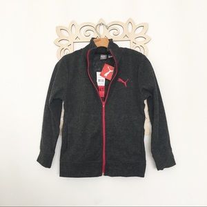 Puma Fleece Dark Heather Grey/Red Jacket W/Pockets